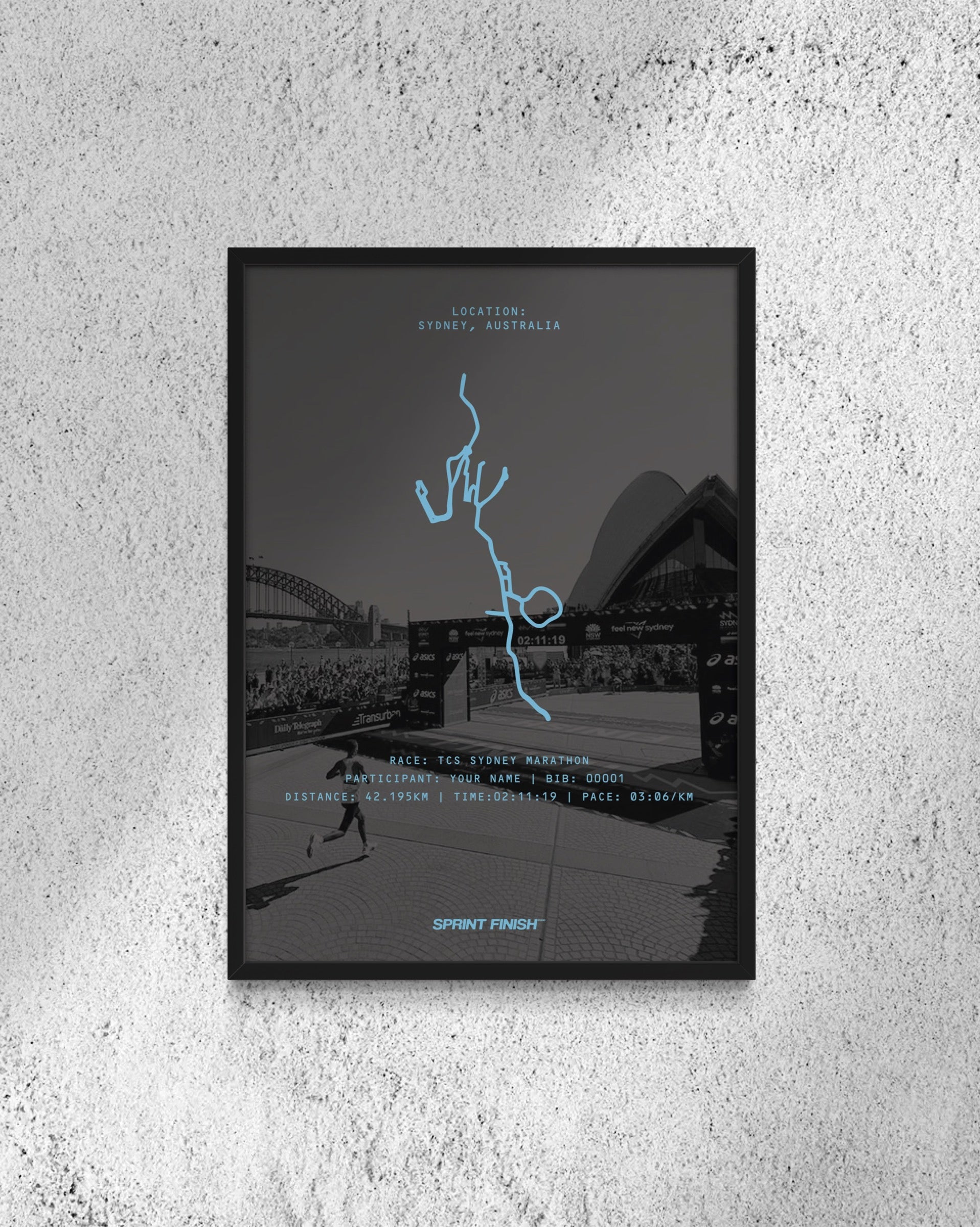 SYDNEY MARATHON - Personalised Running Poster with Custom Image Background (Copy)